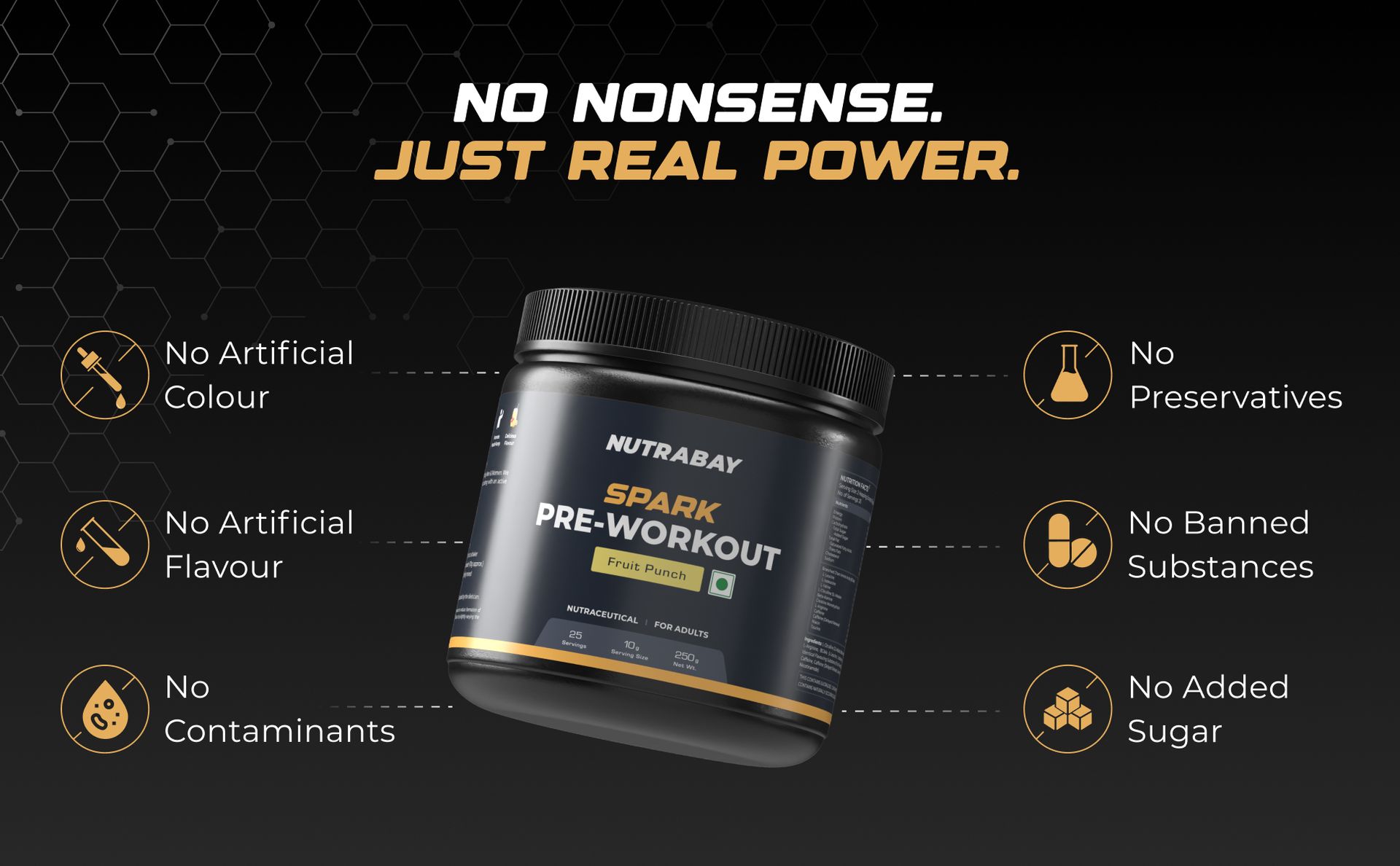 Nutrabay Gold Spark Pre Workout Supplement Powder 300mg Caffeine, 1000mg L-Arginine, 3000mg Beta Alanine, 2500mg Citrulline Malate per Serving – Muscle Pump & Performance – 250g, Fruit Punch