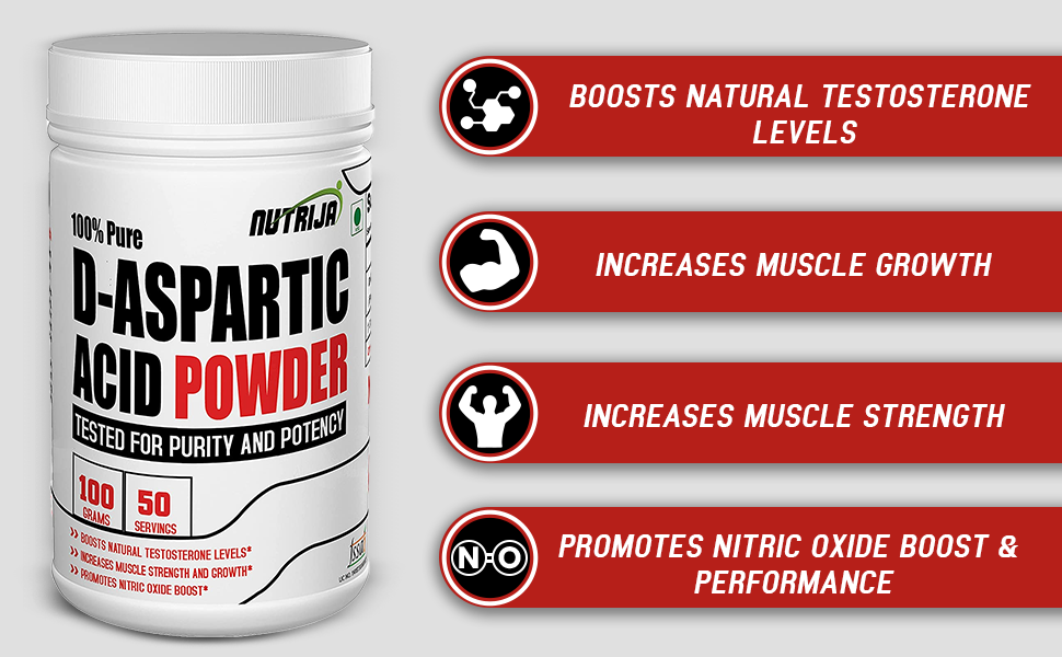 NutriJa D-Aspartic Acid Powder 100g | 2000mg DAA Per Serving | 50 Servings | Pure DAA Amino Acid Supplement | Unflavoured Powder for Men’s Fitness, Gym Training & Active Lifestyle