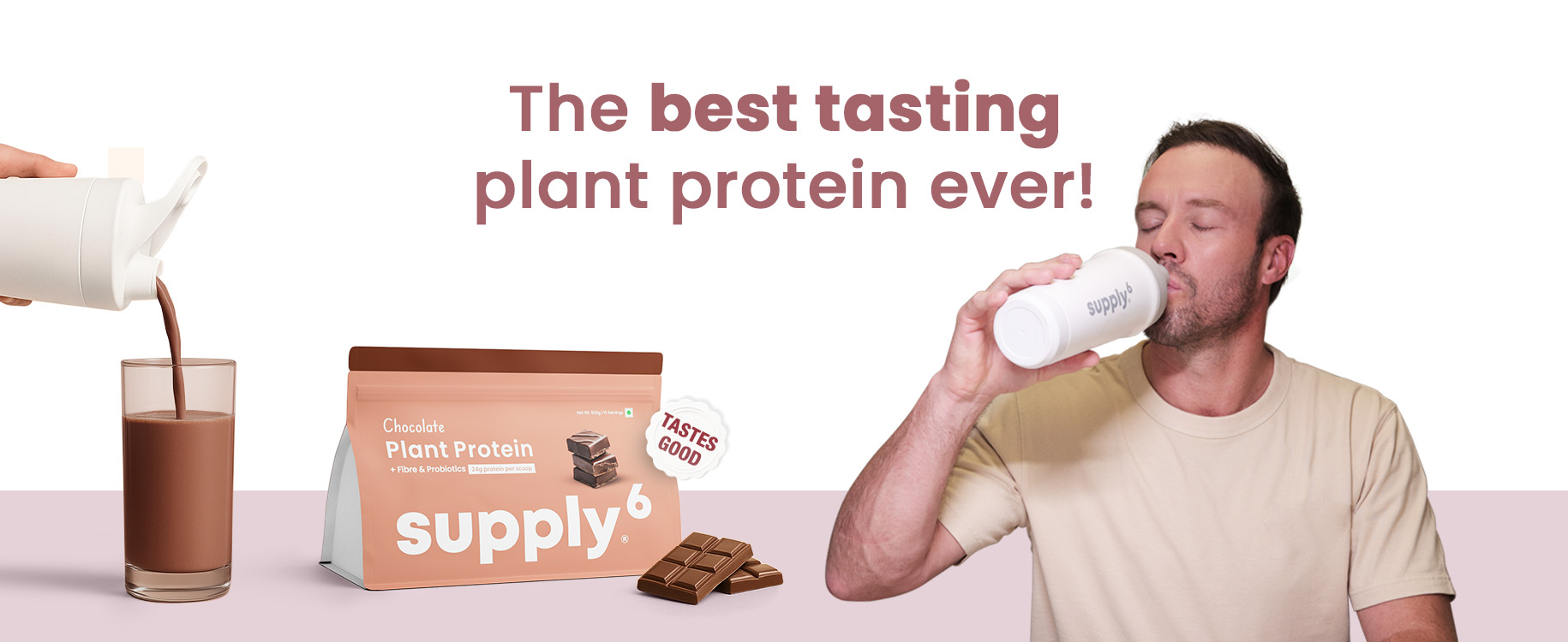 Supply6 Plant Protein | 24g Vegan Protein with Probiotics & Fibre | Complete Amino Acids | Gut-Friendly, Zero Sugar, No Chalkiness | Delicious Taste (1000g, Chocolate)