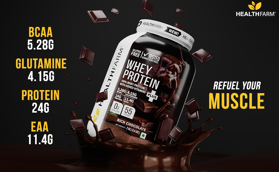 HEALTHFARM Whey Protein Plus – Gluten Free Lean Muscle Builder | 24g Protein with Added Vitamins | Irish Coffee Flavour | Post Workout Recovery | 2KG