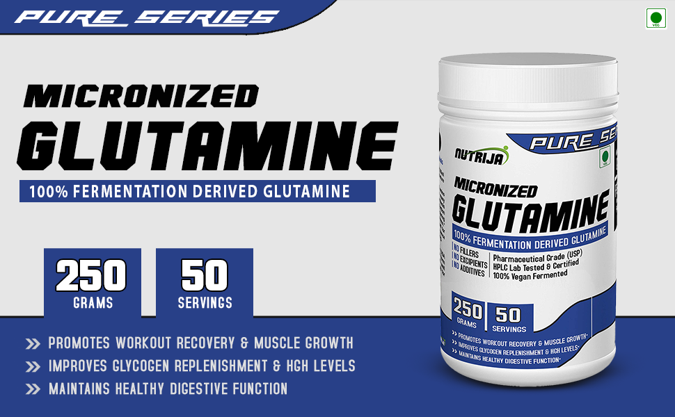 NutriJa L-Glutamine Powder 250g | Pineapple Flavor Amino Acid Supplement | L-Glutamine 5000mg Per Serving | Post Workout Recovery & Muscle Support
