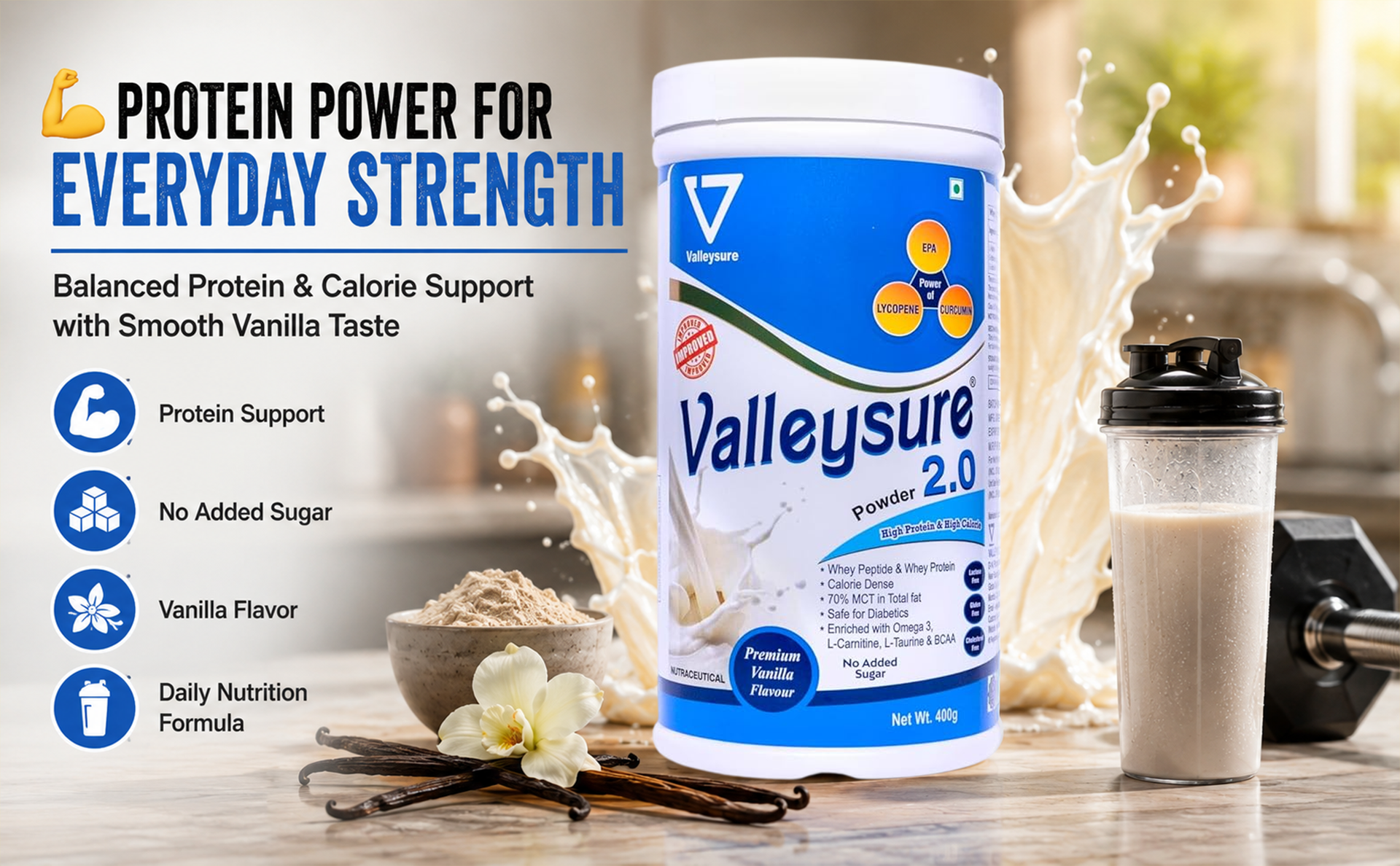 Protein Powder | Protein & Calorie Vanilla Flavor No Added Sugar | - (400GM)
