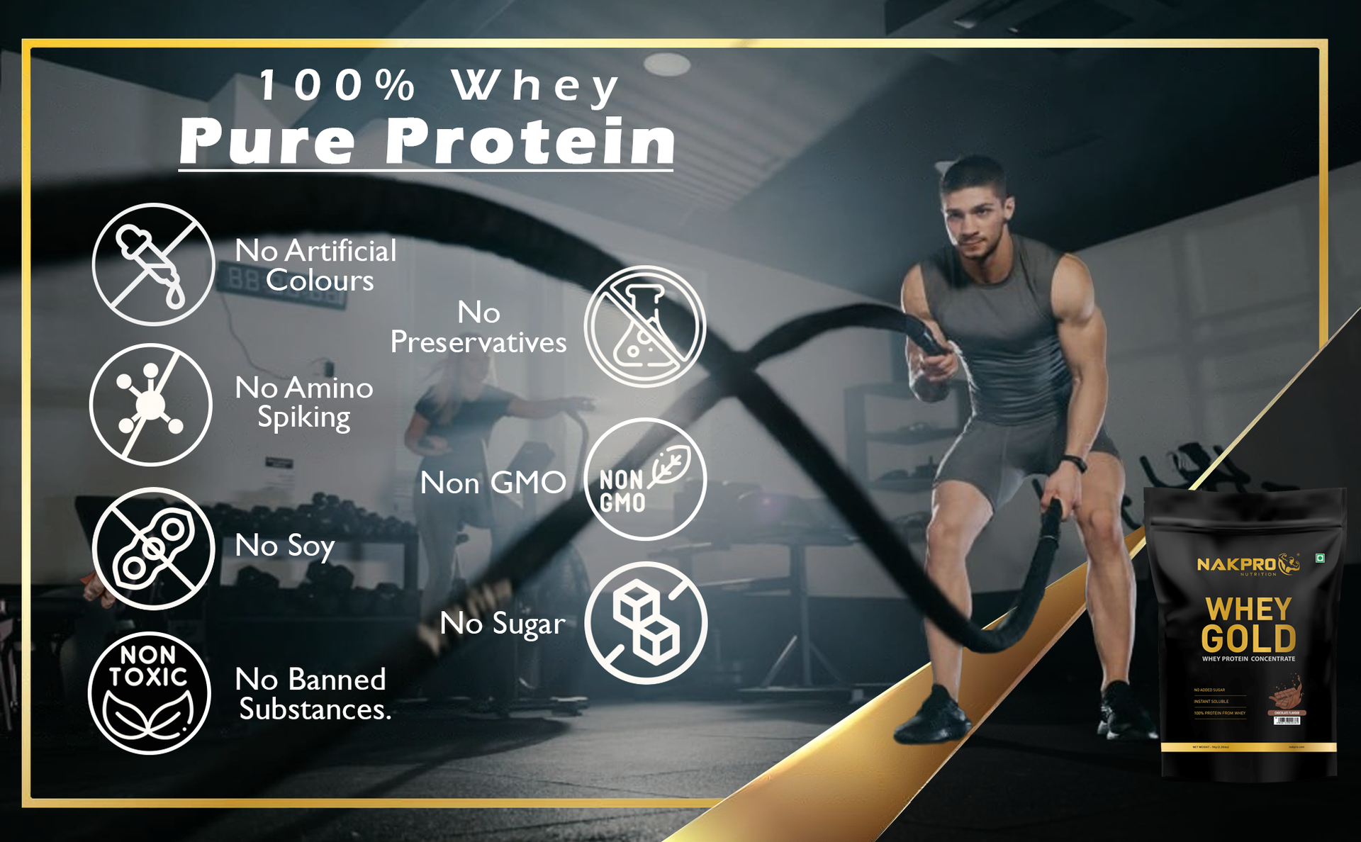 NAKPRO Gold 100% Clean Raw Whey Protein Concentrate, 500g Unflavoured | 28g Protein | Trustified Certified & No Adulteration | Fast Absorbing Whey Protein Powder