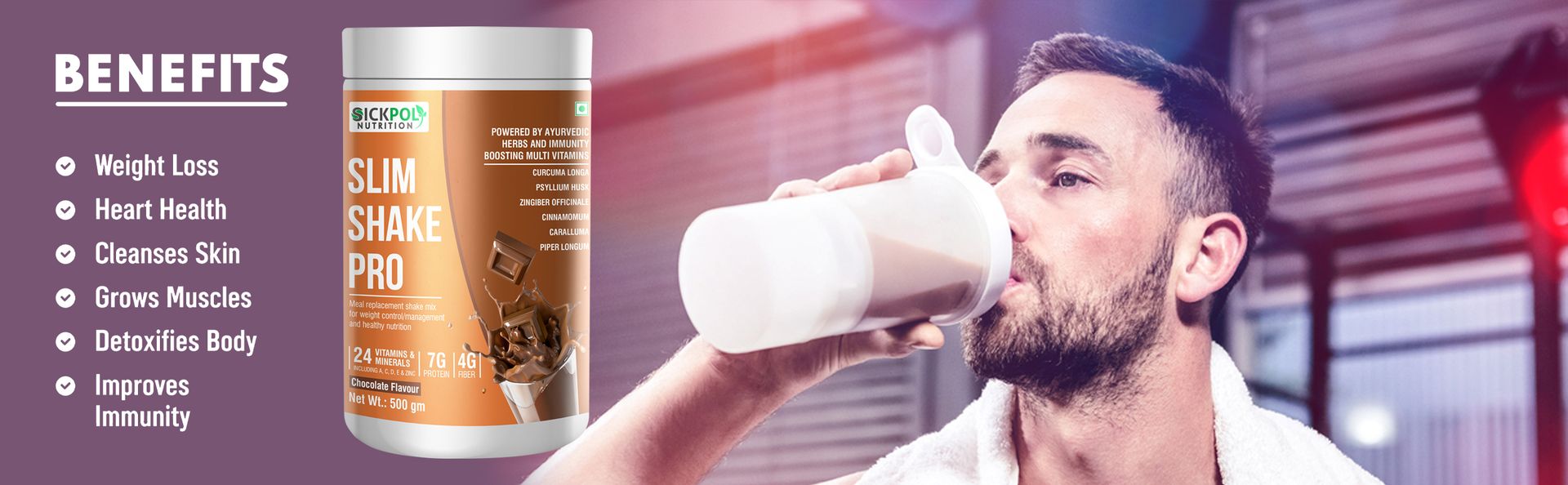 Slim Shake Pro Protein Powder-Meal Replacement Shake For Weight Control & Management-Sugar Free,Healthy,(7g Protien 4G fiber 24 Vitamins&Minerals) For Men & Women-500 Gm (Chocolate)