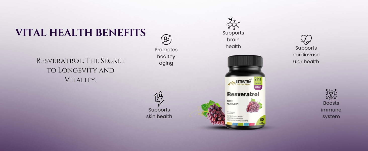 SETNUTRA | Trans Resveratrol 800mg with Quercetin | Dynamic 2 in1 Formula For Adults | Boosts NAD+ & Immune System | Cell Protection | 60 Capsules