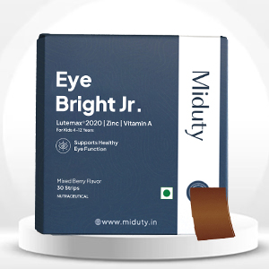 Miduty EyeBright Jr. Junior Strips for Kids- Lutemax 2020, Vitamin A, Zinc & Lycopene - Supports Blue Light Protection - Helps Eye Fatigue & Dryness - Natural Mixed Berry Flavour - 30 Strips