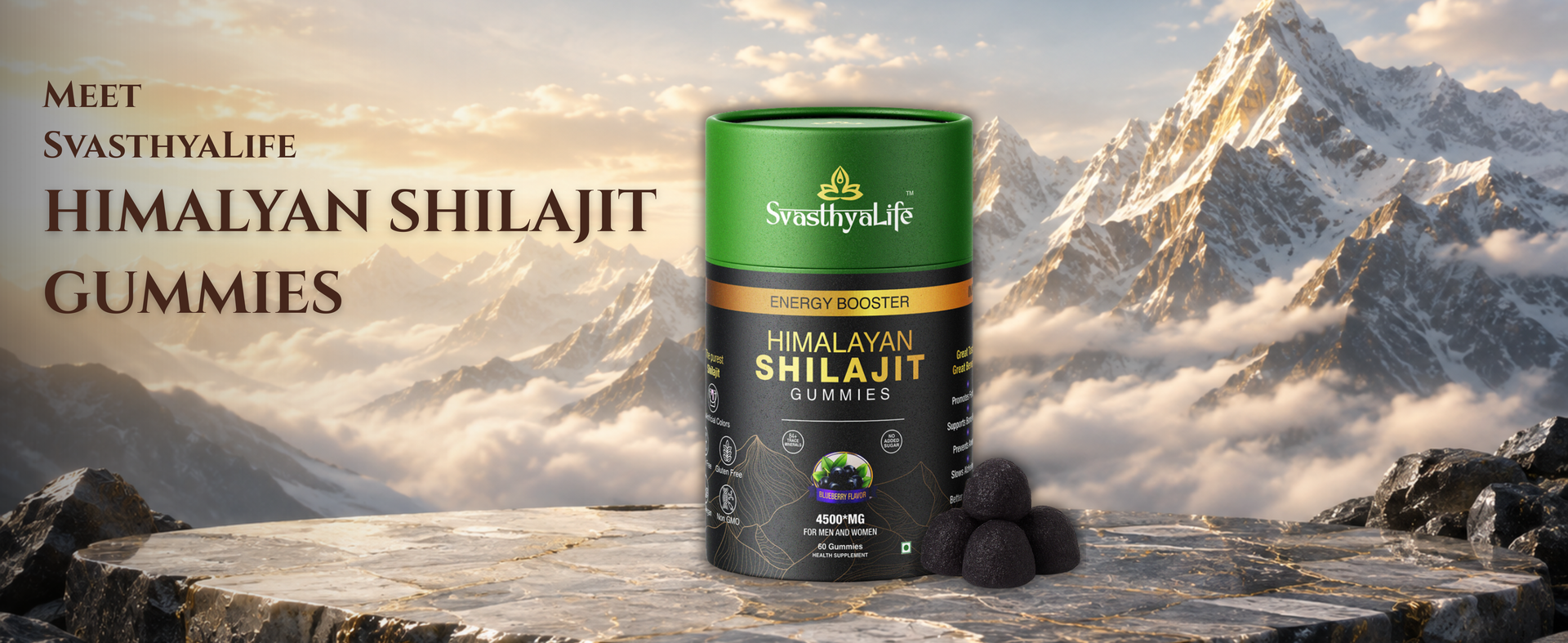 Himalayan Shilajit Gummies 4500mg with Fulvic Acid | Natural Energy & Focus Support | Blueberry Flavor | 60 Gummies | For Men & Women