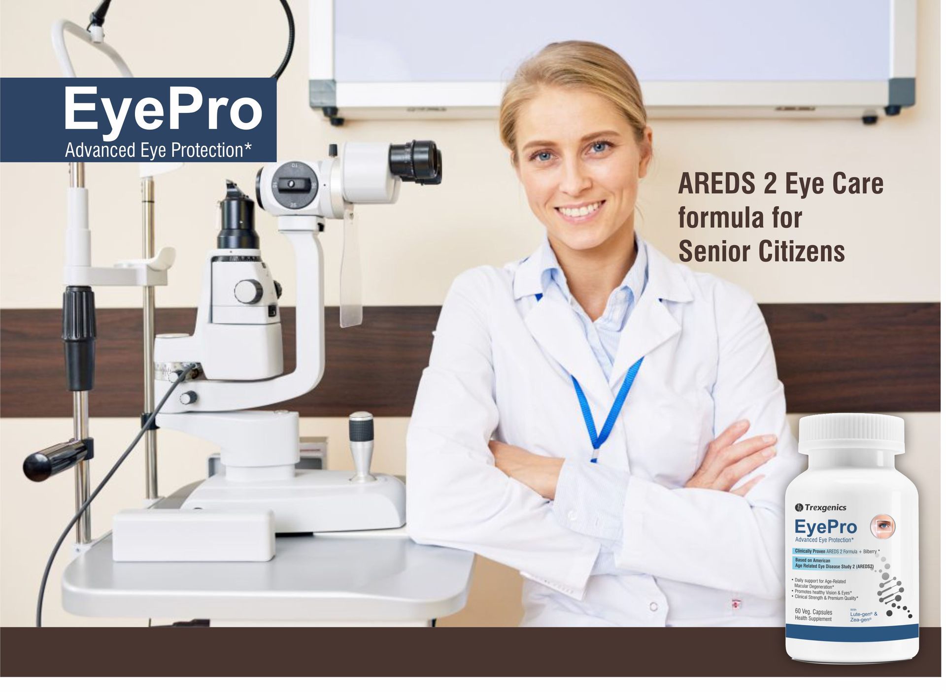 Trexgenics EyePro AREDS-2 Advanced Eye Protection formula with Researched Eye Ingredients Lutein,Zeaxanthin, Zinc, Copper & Bilberry(60 Veg. Capsules)