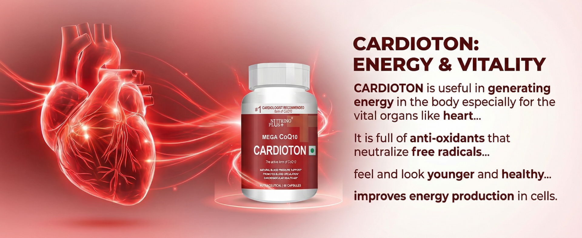 Cardioton CoQ10 Heart Health Supplements - 120mg Coenzyme Q10 with Arjuna Extract & Moringa - Natural Blood Pressure Support Capsules for Cardiovascular Health - 60 Capsules