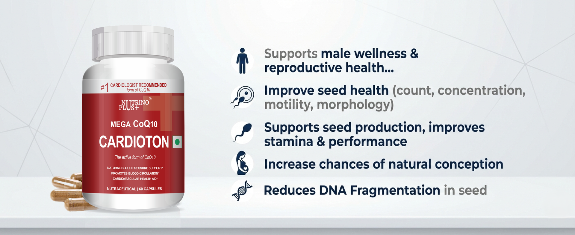 Cardioton CoQ10 Heart Health Supplements - 120mg Coenzyme Q10 with Arjuna Extract & Moringa - Natural Blood Pressure Support Capsules for Cardiovascular Health - 60 Capsules