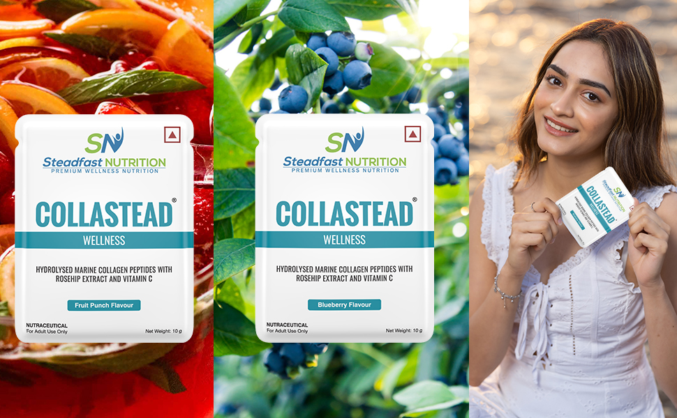 Steadfast Nutrition CollaStead Fruit Punch 300gm, 30 Sachets,Natural Marine Supplements Boost Skin Hair Bones Nail Health with Pure Collagen Peptides