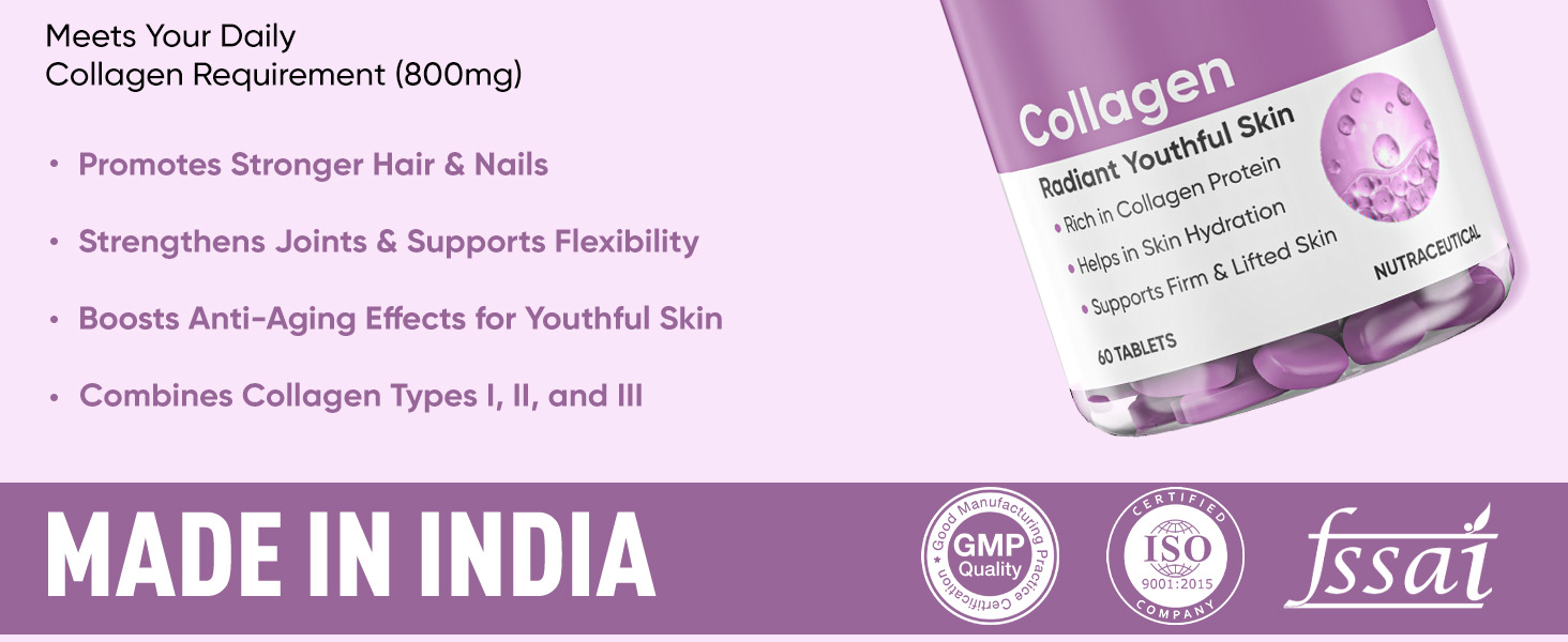 Herbalmax Veg Collagen Supplement Tablets – 60N | 800mg Type 1, 2 & 3 Collagen | For Youthful Skin, Hair, Nails, Joints & Bone Support | Enriched with Biotin & L-Glutathione