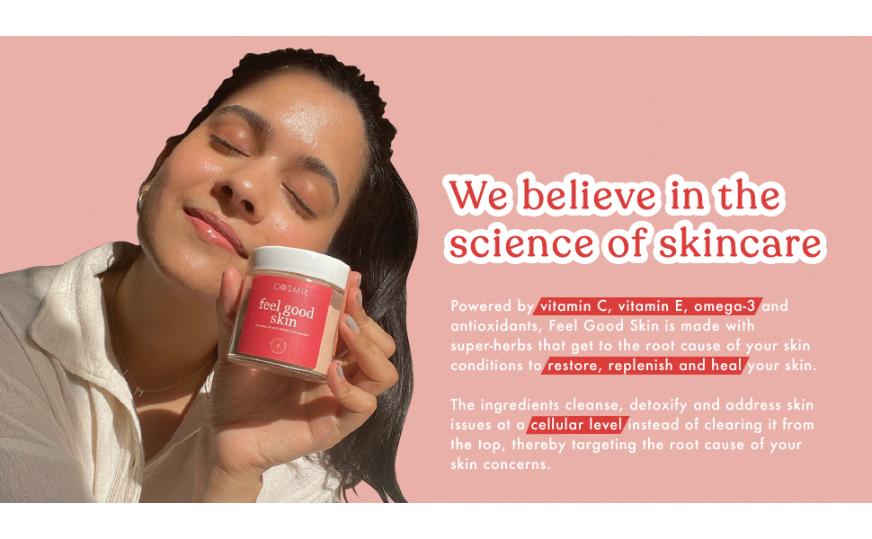 Cosmix Feel Good Skin For Nourished And Healthy Skin Supports Collagen Powder Production Superfood Blend With Bamboo Shoot & Centella 60 grams 40 Servings & 40 days Pack