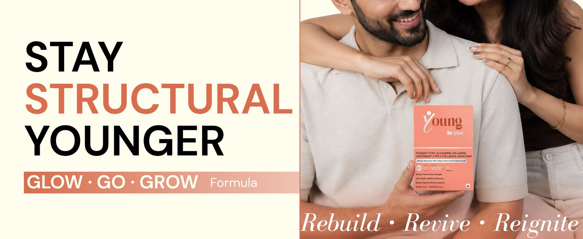 Young™ in you | Structural Triple Collagen & Antioxidant Nutrition™ | MaxCuma®+ Clinically Proven Type I,II & III Collagen + Hyaluronic Acid + Vit.C + Biotin + Zinc | Skin, Hair, Nails, Bones & Joints