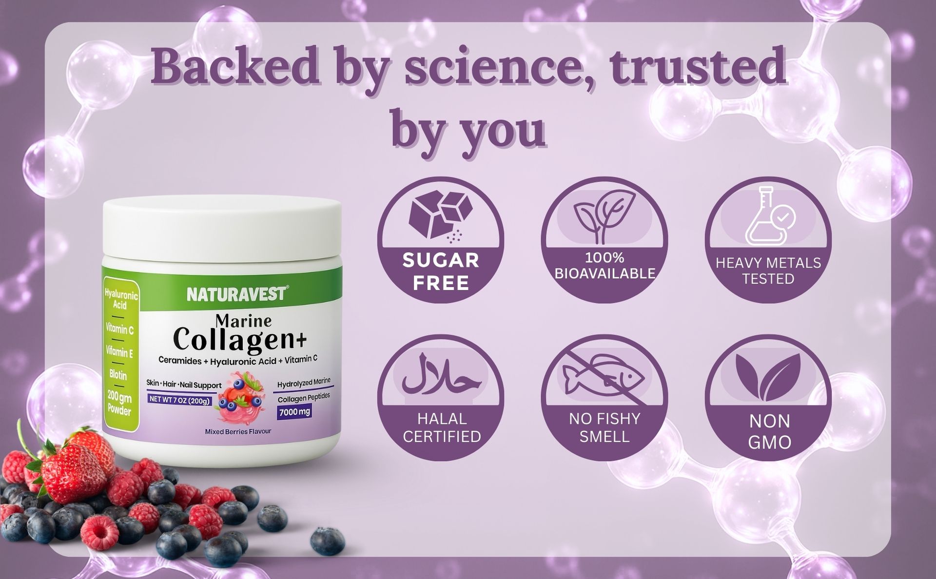Hydrolysed Marine Peptide Collagen Supplements 7000mg, Powder with Ceramide, Superfruit Extract, Vitamin C, Biotin, Hyaluronic Acid for Healthy Skin, Hair & Nails - Type 1 & 3 Premium Collagens - 200g