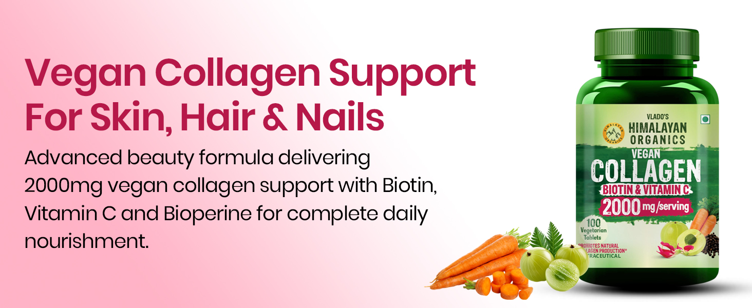 Vlado's Himalayan Organics Veg Collagen 2000Mg | Good For Glowing Skin - 100 Veg Tablets