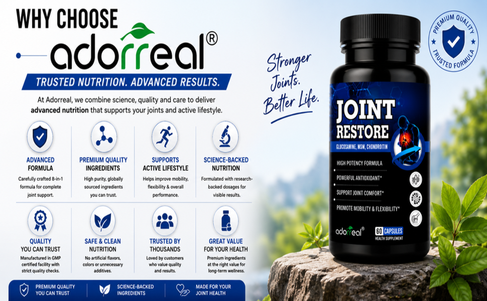 Joint Restore | Glucosamine, Chondroitin & MSM Capsules | Extra Strength Joint, Cartilage & Bone Support | Supports Mobility & Flexibility | 60 Capsules