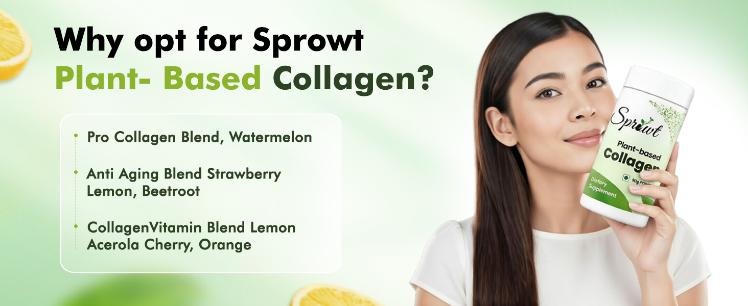 Sprowt Plant Based Collagen Supplement for Youthful & Glowing Skin | Collagen Powder for Men and Women | Supports Beautiful Skin | Contains Amla, Vitamin C and Guava | 90gm