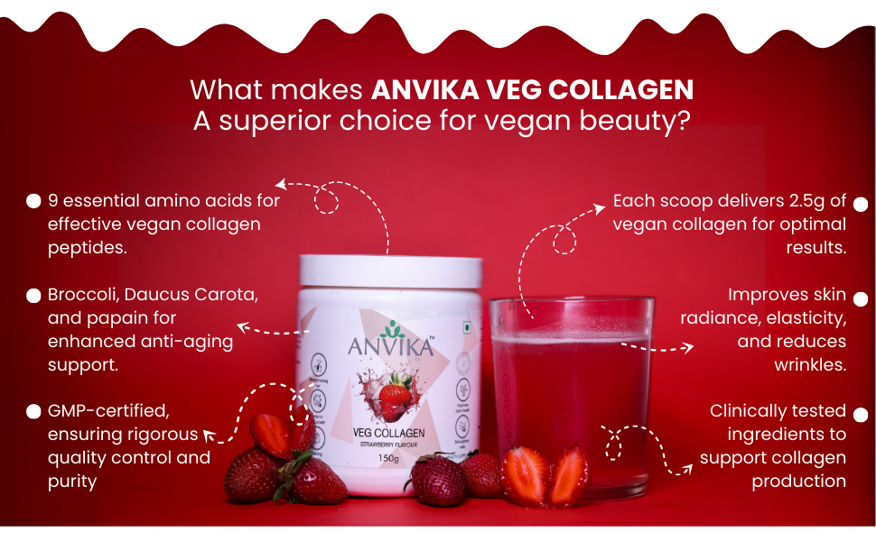 Veg Collagen Powder | Plant-Based Collagen Builder for Hair, Skin & Nails | Strawberry Flavor | 150g | Supports Skin Elasticity | Hair Growth & Joint Health