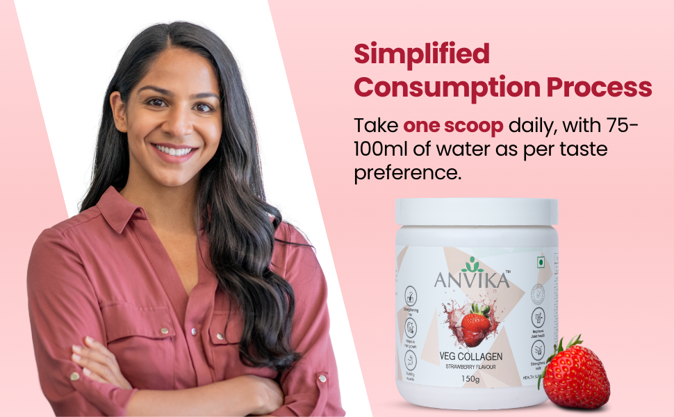 Veg Collagen Powder | Plant-Based Collagen Builder for Hair, Skin & Nails | Strawberry Flavor | 150g | Supports Skin Elasticity | Hair Growth & Joint Health