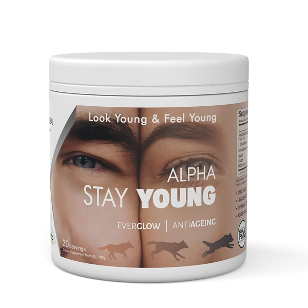 Alpha Stay Young :- Hydrolyzed Marine Collagen Peptides (TYPE 1 & 3), L-Glutathione, Rosehips, Niacin, Biotin, MCT(C8 & C10) (Alphonso Mango)