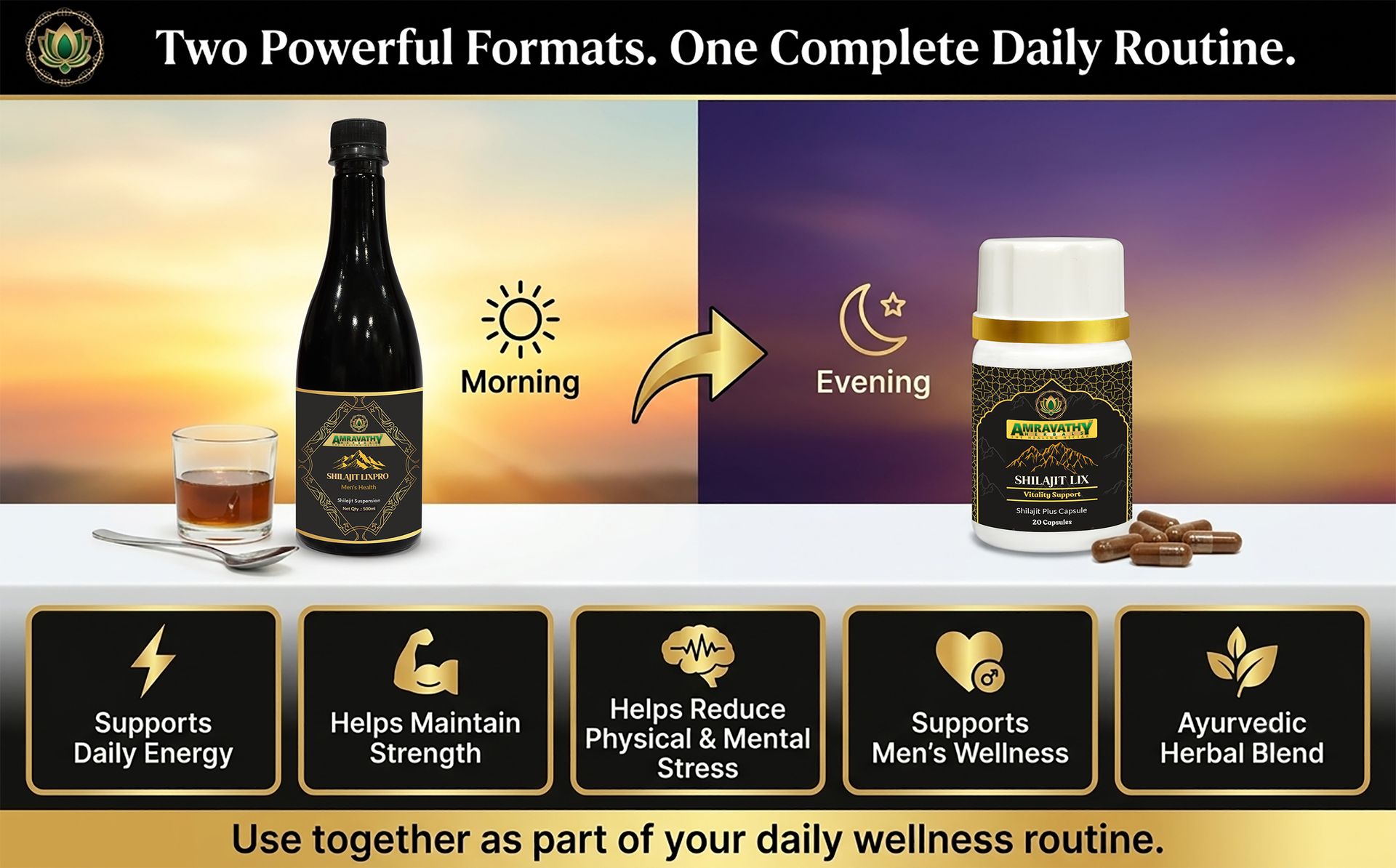 Shilajit LixPro Suspension 500ml with FREE Shilajit Lix Plus Capsules (20 Capsules) | Men's Vitality, Stamina & Energy Support | Ayurvedic Herbal Wellness Combo