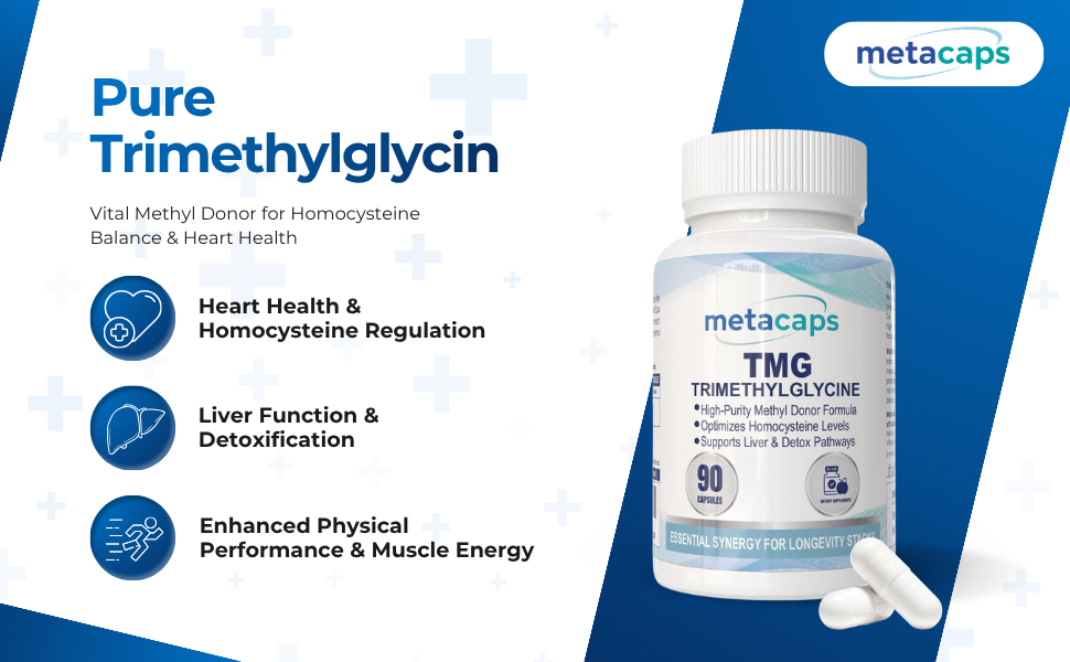 MetaCaps Pure Trimethylglycine (TMG) 500mg – 90 Veg Capsules | Premium Betaine Anhydrous | Vital Methyl Donor for Homocysteine Balance & Heart Health | Supports Liver Function & Cellular Energy | Non-GMO & Vegan