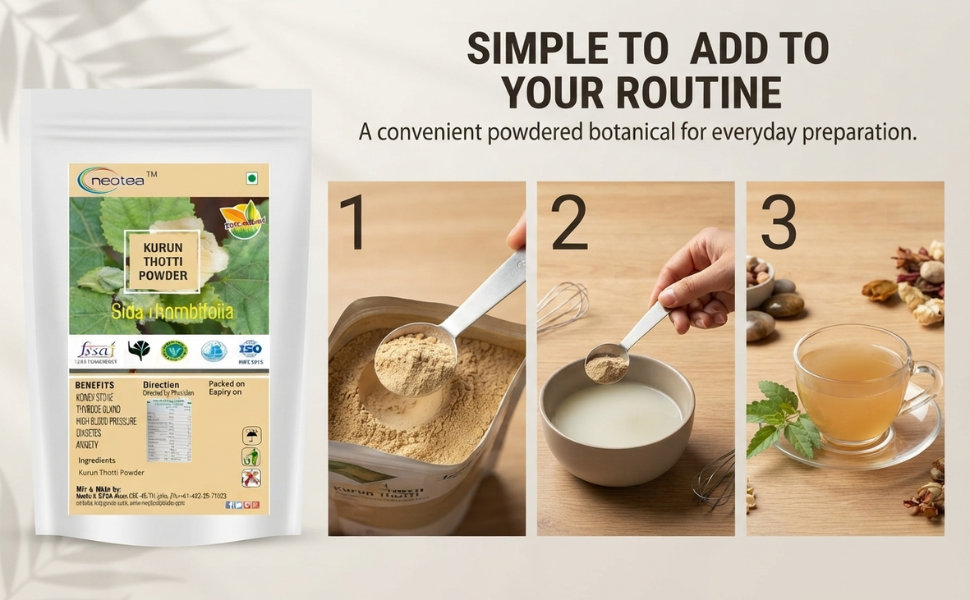 Neotea Kurunthotti Powder | Chitaamuttie Kharinta Chittuharalu | Sida Cordifolia Powder | Country Mallow Dried Root | Pure & Natural Bala Powder | Khareti Badiyalaka | Joint & Muscle Health | Boosts Energy & Immunity | Skin & Respiratory Support | Digestive & Reproductive Wellness 500GM pack of 1