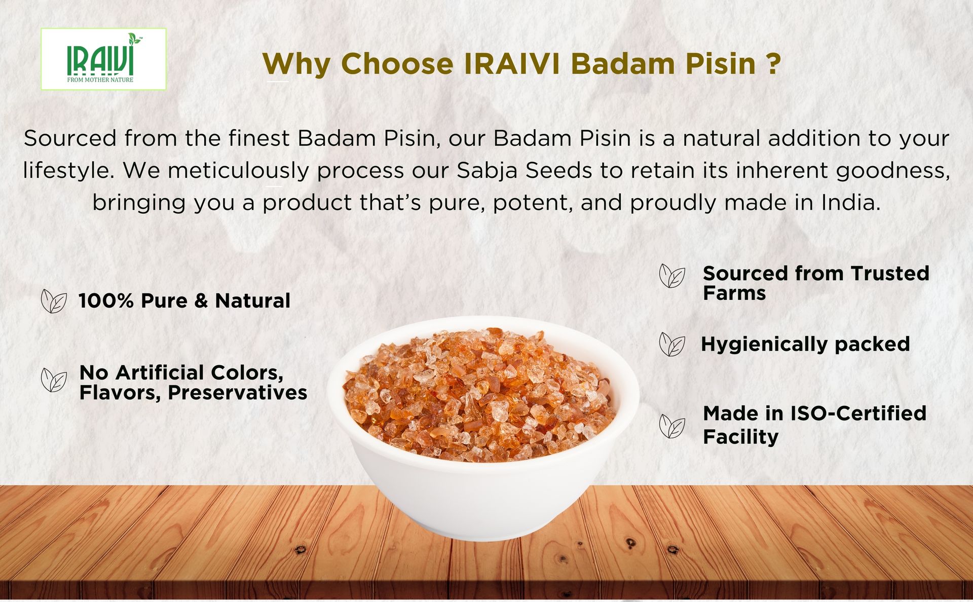 RAIVI Premium Badam Pisin-200g | Almond Gum | Gond Katira| Natural Plant-Based Collagen | Cooling & Rejuvenating Edible Resin | Rich in Fiber | Supports Skin Glow & Digestion