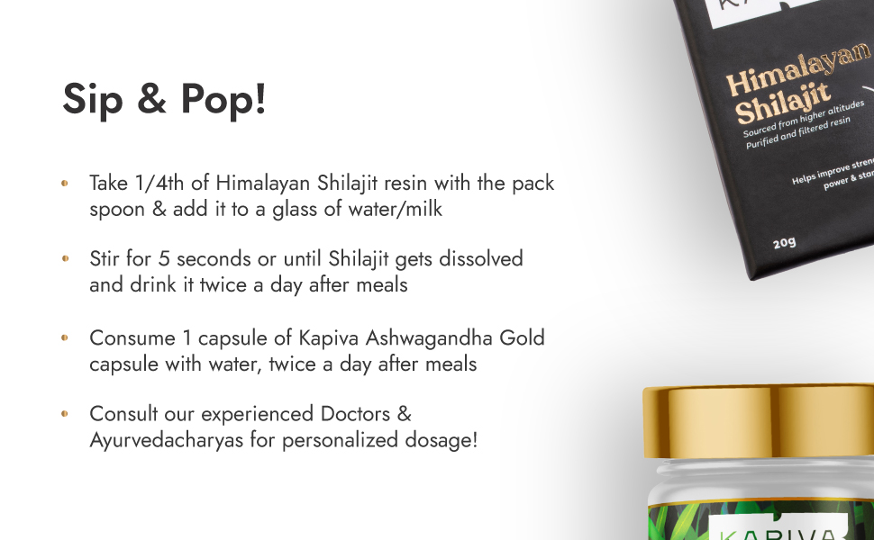 Kapiva Himalayan Shilajit + Ashwagandha Gold|Boost Stamina&De-Stress|Natural&Ayurvedic,Tablet