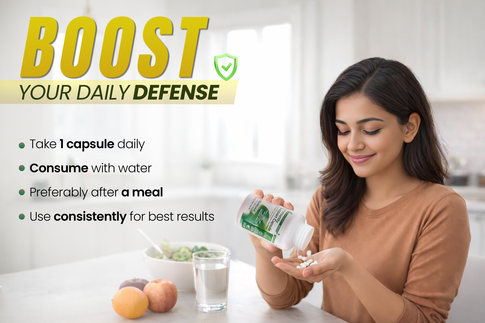 Nirvanaa Health & Wellness IMMUNOSAFETY Immunity Support Capsules | Immunity Support Formula with Amla, Tulsi, Moringa, Neem, Garlic & Turmeric | Antioxidants & Daily Defense | 30 Capsules