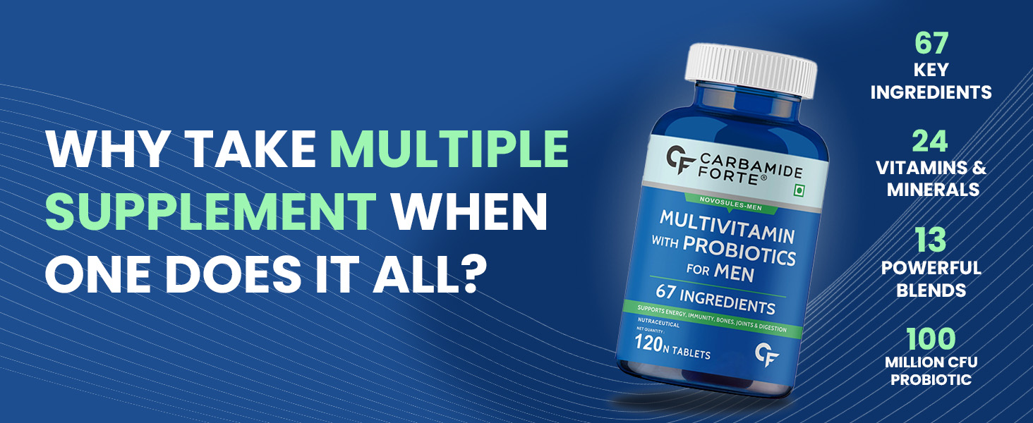Carbamide Forte Multivitamin for Men(60 Veg Tablets), Immunity & Energy with 67 Ingredients |Multi Vitamins, Minerals, Probiotics, Superfoods, Fruits & Vegetable Blend– (Pack of 3)