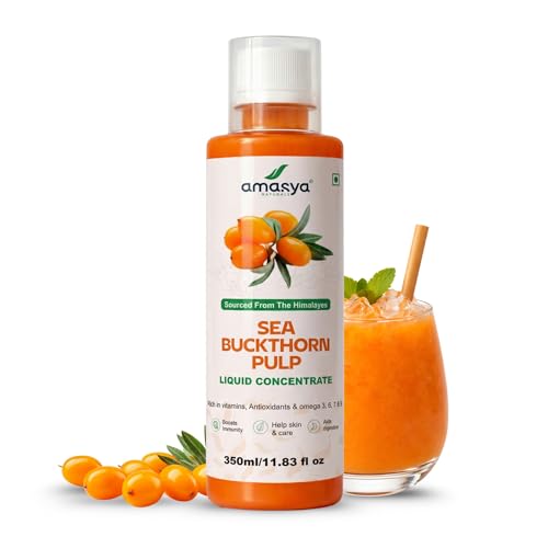 Amasya Naturals Sea Buckthorn Pulp Liquid Concentrate 350ml | Himalayan Sourced | Rich in Omega 3 6 7 & Antioxidants | Supports Immunity Skin & Digestion | Natural Health Supplement Juice (Pack of 1)