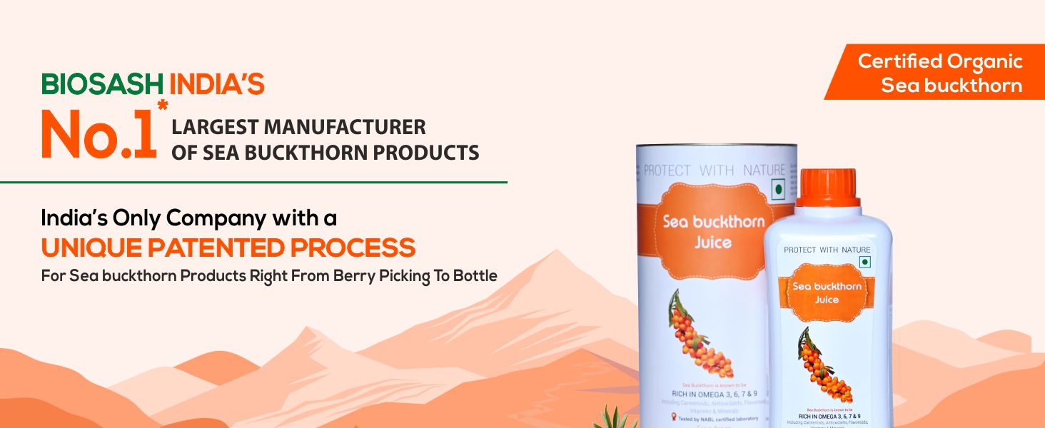 Biosash Sea Buckthorn Pulp Juice 750ml | From Certified Organic Berries , Cold-Pressed | Rich in Omega 3 6 7 9, Vitamins & Antioxidants | No Added Sugar, Glow Skin , Gut health , Immunity , Herbal, Wellness & Vitality , 50 Serves