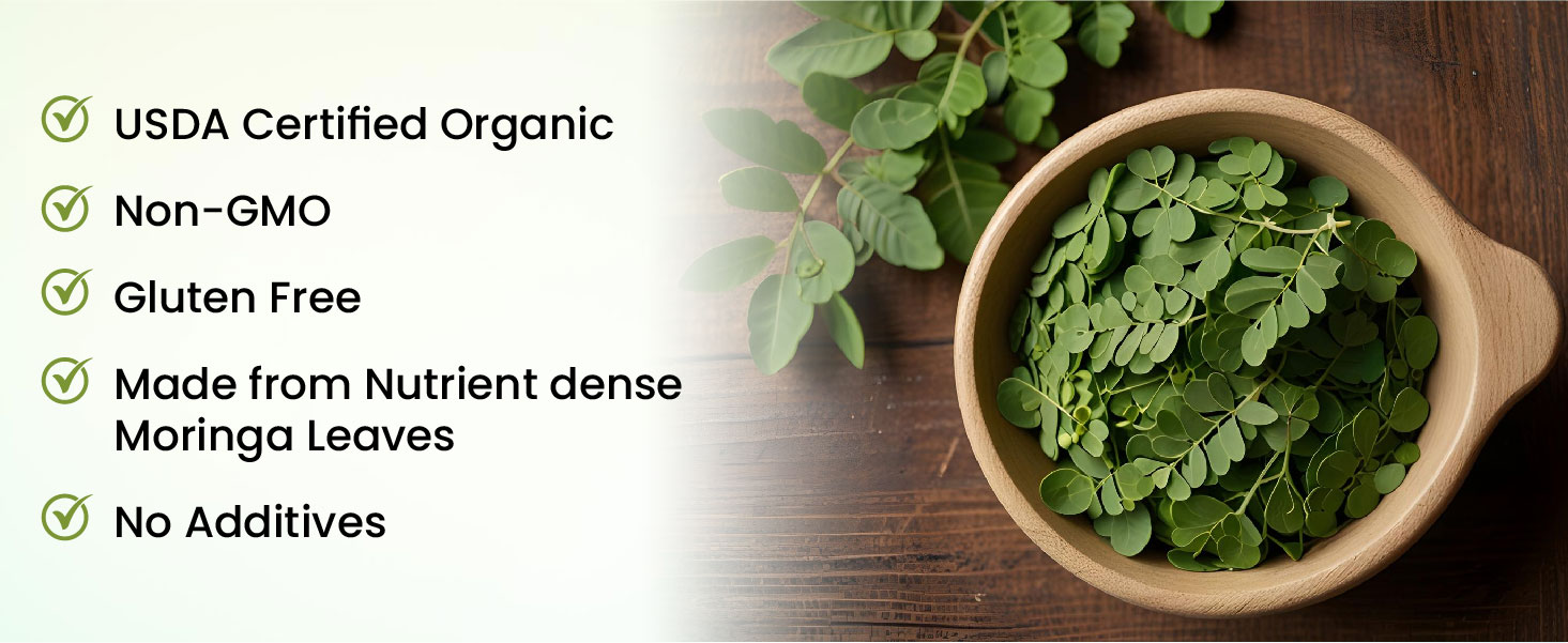 Vlado's Himalayan Organics Organic Moringa Tablet with 1200mg Moringa Leaves Extract | Moringa Powder Tablets for Immunity, Digestion & Energy - 60 Tablets