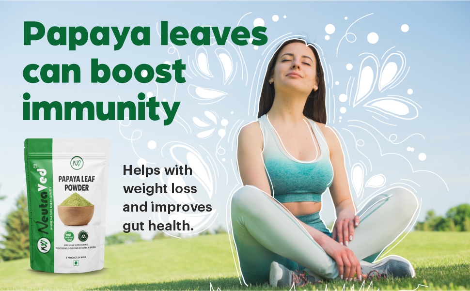 NeutraVed Papaya Leaf Powder I Supports Healthy Blood Platelets & Digestion I Herbal Supplement for Normal Blood Sugar Levels Natural and Pure Carica Leaves for Skin Face Pack & Eating - 100g