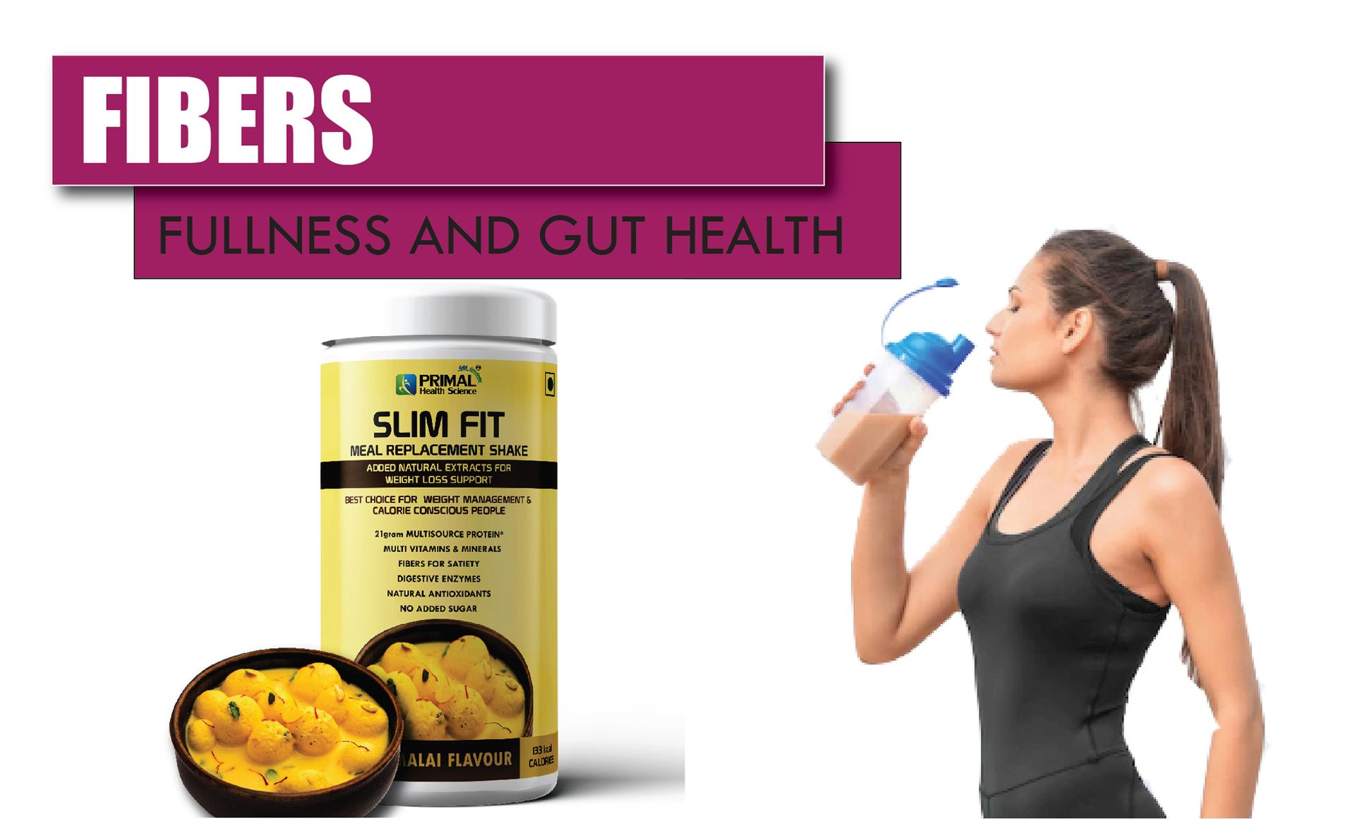Slim Fit Meal Replacement Protein Shake 400g Chocolate Flavour | Sugar Free | Fiber | Digestive Enzymes | Vitamins & Minerals