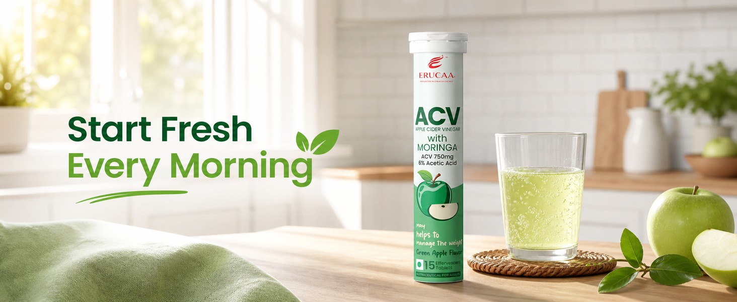 ACV Moringa | Control Cravings I Apple Cider Vinegar, Cinnamon, Guggul I No Maltodextrin & No Added Sugar I 15 Effervescent Tablets - Green Apple,