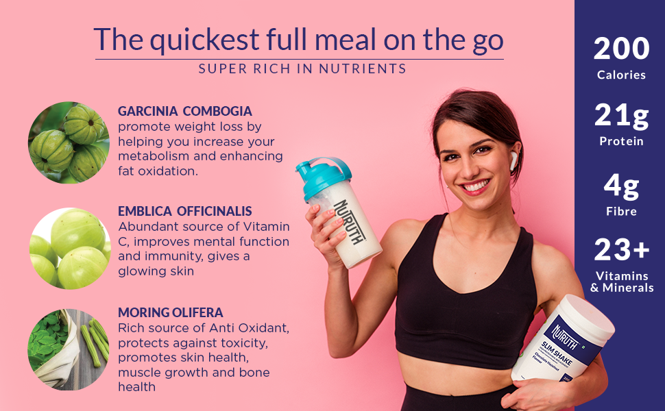 High Protein Meal Replacement Chocolate Hazelnut Flavoured Slim Shake | 21 Gm Protein/Serving | Weight Control & Management Protein Shake (500 Gm) (Pack of 2)