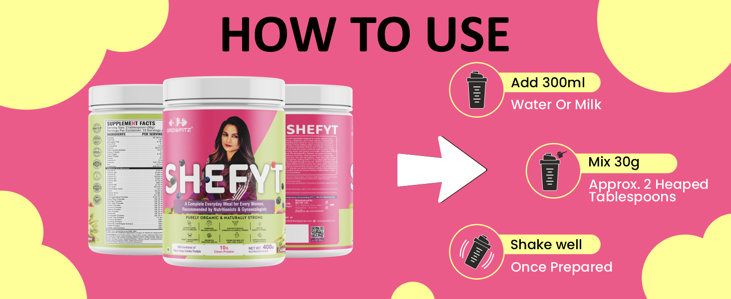 Growfitz Shefyt 100% Natural Plant Protein Rich 400g | 12g Protein | Meal Replacement Shake For Weight Control & Management | 50+ Powerful Herbs | Energy, Wellness, Immunity, Law Fat (Cardamom)