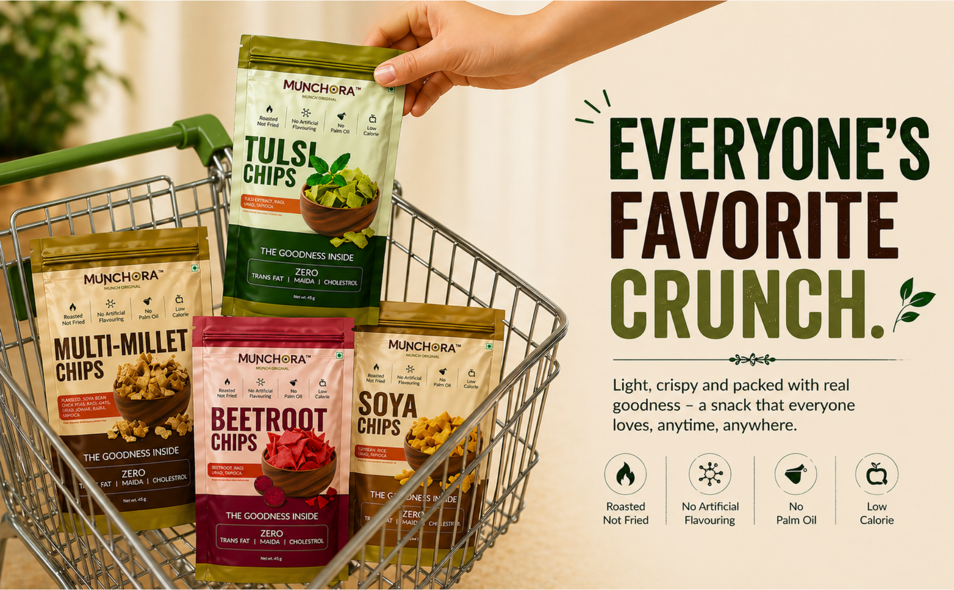 Munchora Soya Sticks – Roasted Healthy Snack | Soybean, Rice, Urad & Tapioca Crunchy Sticks | High Fibre Protein Snack | Zero Trans Fat, No Maida, No Cholesterol | 45g × 4 Packs