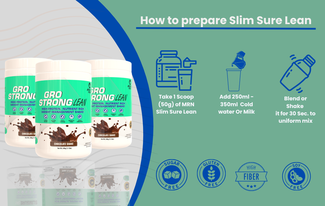 Gro Strong Lean – High Protein Weight Management Meal Replacement Shake– 500g | With 27 Vitamins & Minerals, Superfoods, Prebiotic Fiber | Low Sugar, Gluten Free, Stevia Sweetened(Mango Milk Shake)