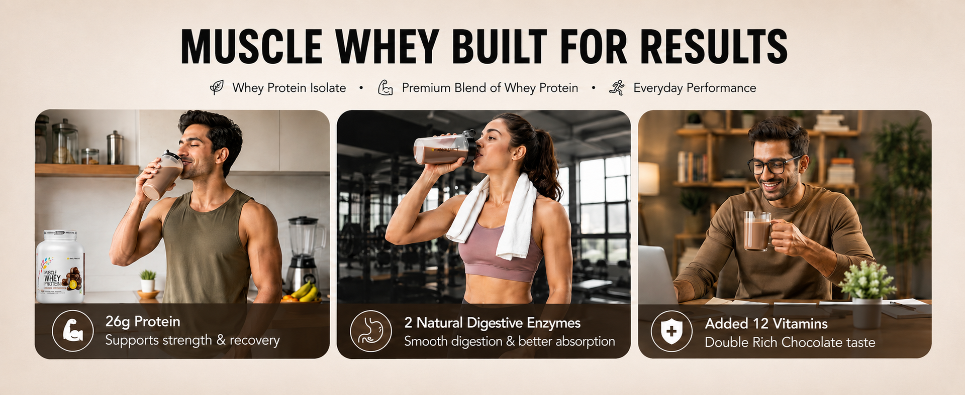 Healthfarm Muscle Whey Protein,26g Protein Per Serving | Zero Amino Spiking Substance (Milk Chocolate, 2kg)