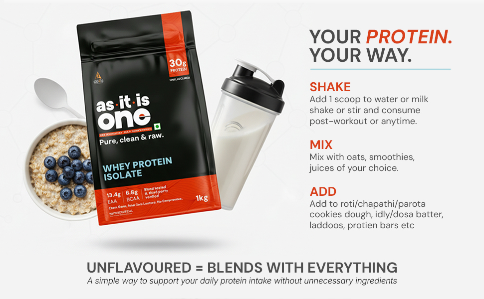 AS-IT-IS ONE Whey Protein Isolate - 1kg Unflavoured, 30g Protein per Serve. No Amino Spiking
