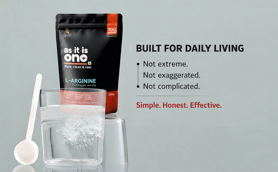 AS-IT-IS One L Arginine, Unflavoured & Unsweetened, 250g - Supports Blood Flow, Nitric Oxide Production & Workout Performance