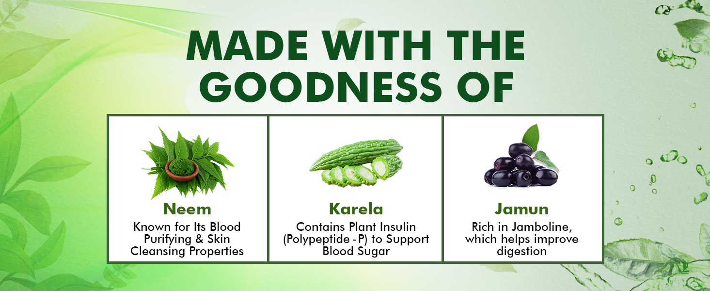 Baidyanath Ayurved Neem Karela Jamun Juice -1000ml | Natural Remedy for Blood Sugar Management & Reduces Bad Cholesterol | Best For Digestive Health, Diabetic Care, Skin Care & Natural Detox | No Added Sugar