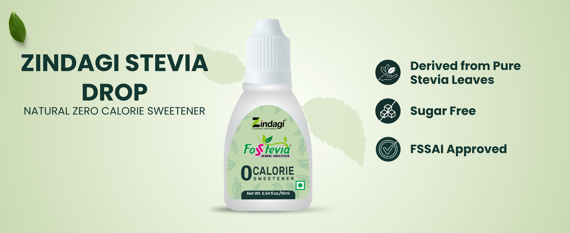 Zindagi Stevia Liquid Drops | Stevia Sugar Free & Zero Calorie Sweetener | (10 Ml)
