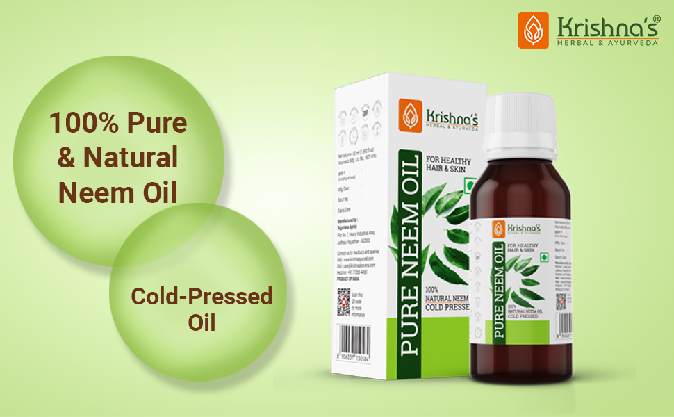 Krishna's Pure Neem Oil - 50 ml (Pack of 2) | Natural & Cold Pressed Neem Oil | For Healthy Skin & Hair