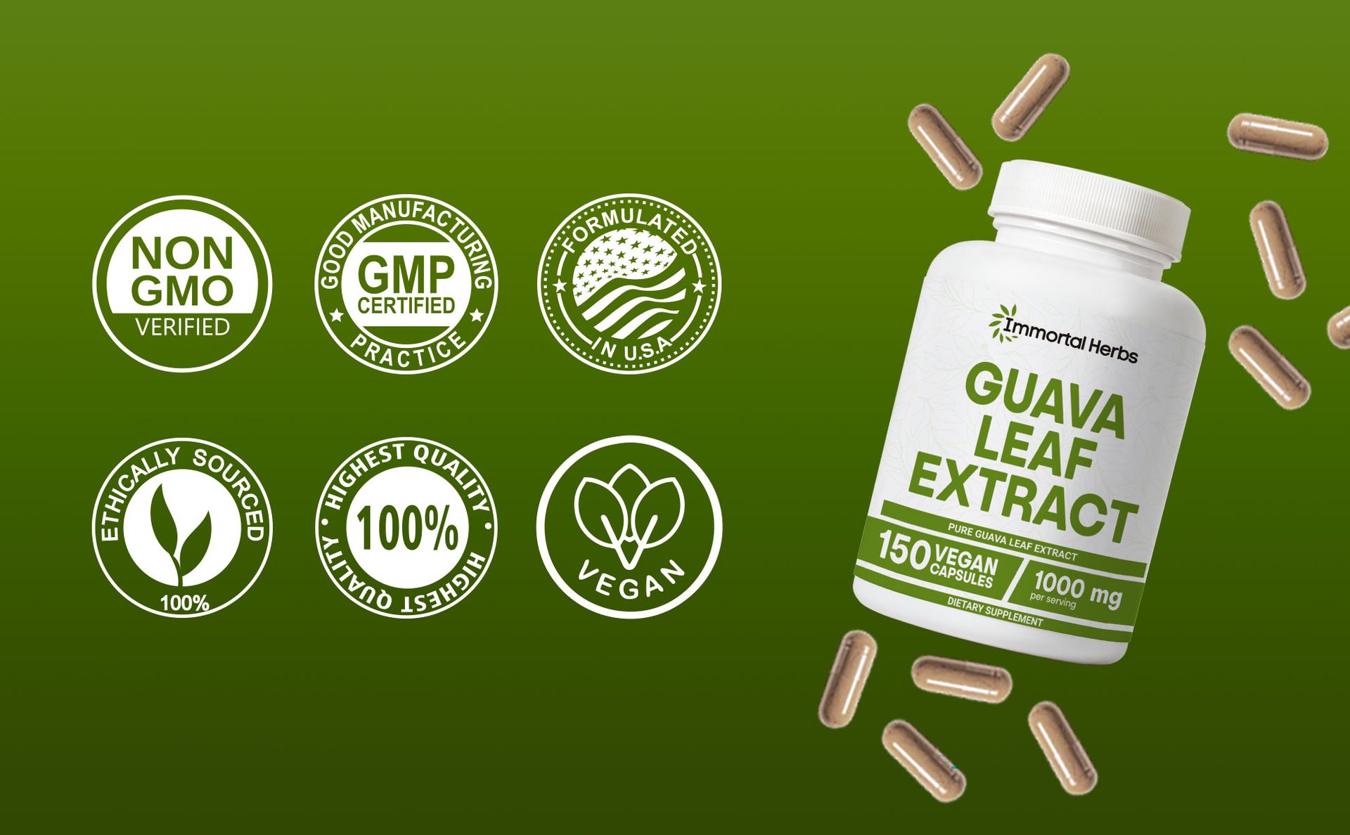 Guava Leaf Extract 1000mg, 10:1 Extra Strength, 150 Pills, Non-GMO & Gluten-Free Guava Extract Capsules for Women and Men