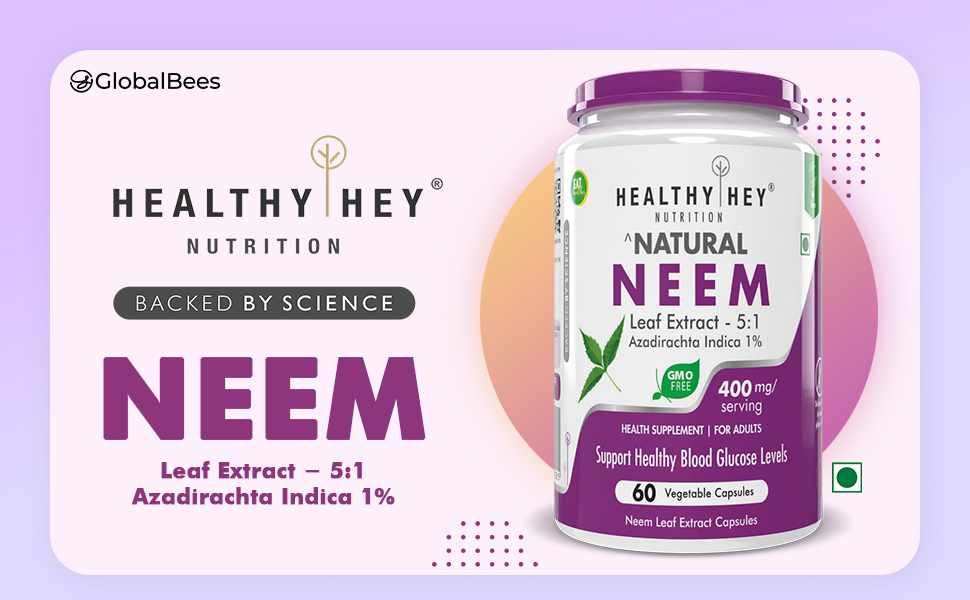 HealthyHey Nutrition Neem Leaf Extract (Indica), 60 Veg. Capsules - Natures Miracle Detoxifying Agent. Promotes Healthy Respiratory, Digestive and Immune System - No GMO. Gluten Free.